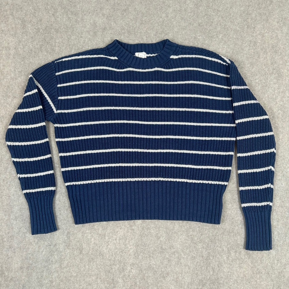 ana‎ a new approach Sweater Womens Small Blue Striped Ribbed Knit Crewneck 1139
